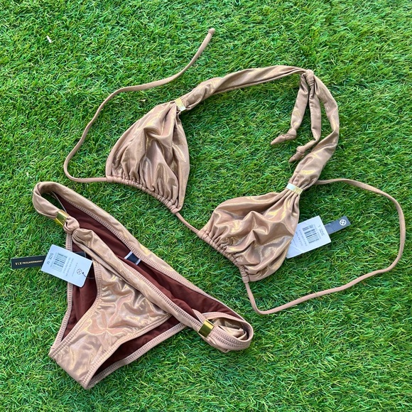 Vix Swim Nwt Vix Gold Bia Matching Bikini Top And Bikini Bottoms